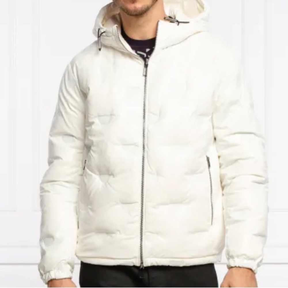 Emporio Armani Off White Down Jacket Logo Imprint Size 50 US 40